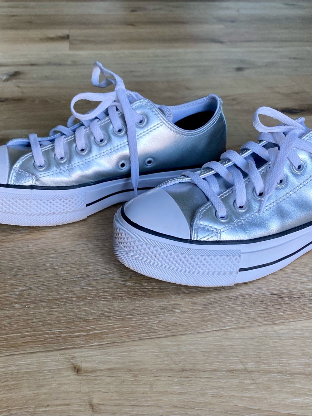 Chuck Taylor Converse All Star Lift Platform Silver Leather By You Sneakers